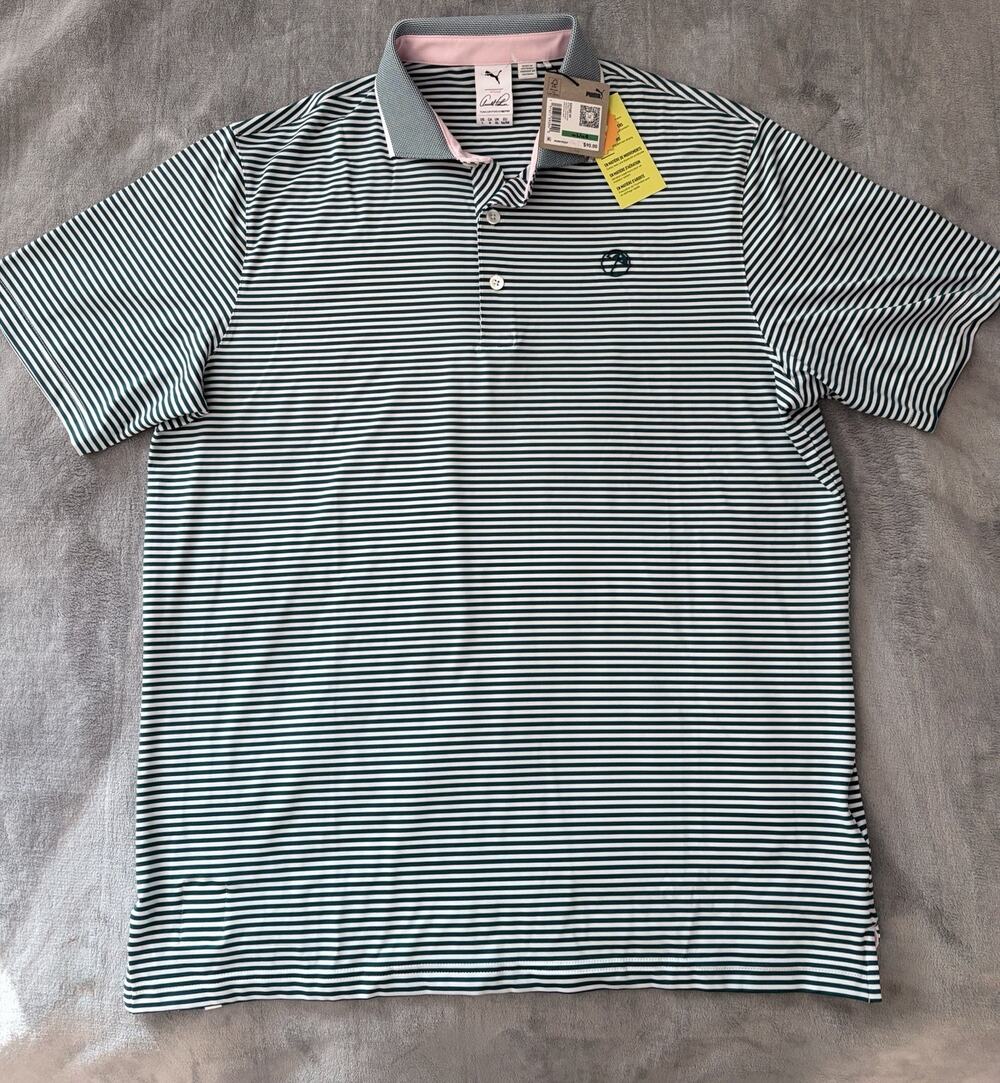 Puma x AP Arnold Palmer MATTR Traditions Golf Polo Shirt Striped Green/White $90
